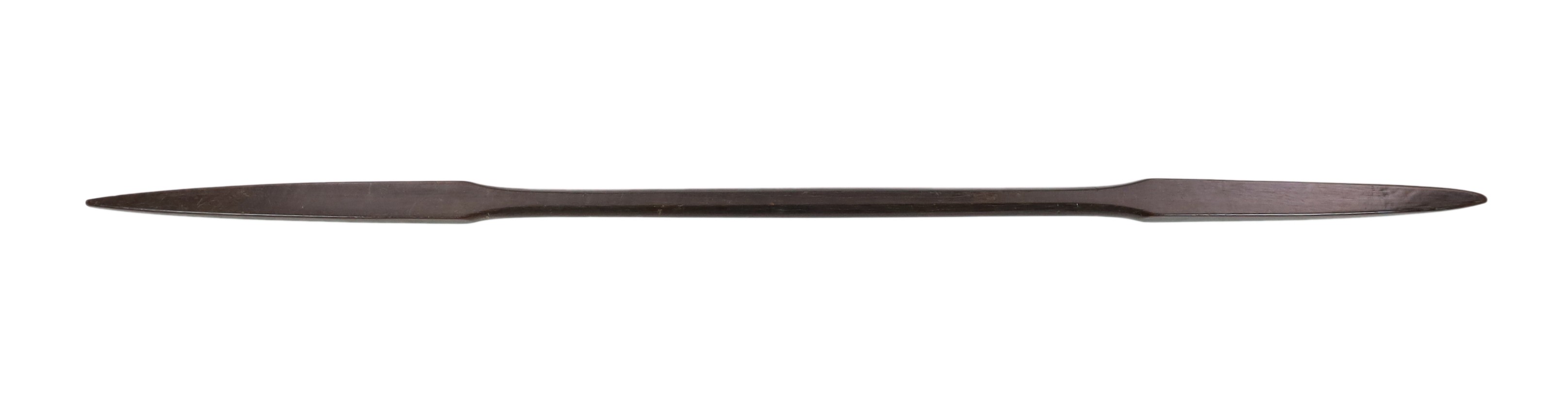 A Polynesian hardwood double ended spear, 173cm long
